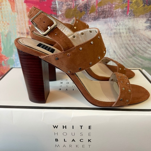 White House Black Market Eden Brown Suede Chunky Block Herl - Picture 1 of 5